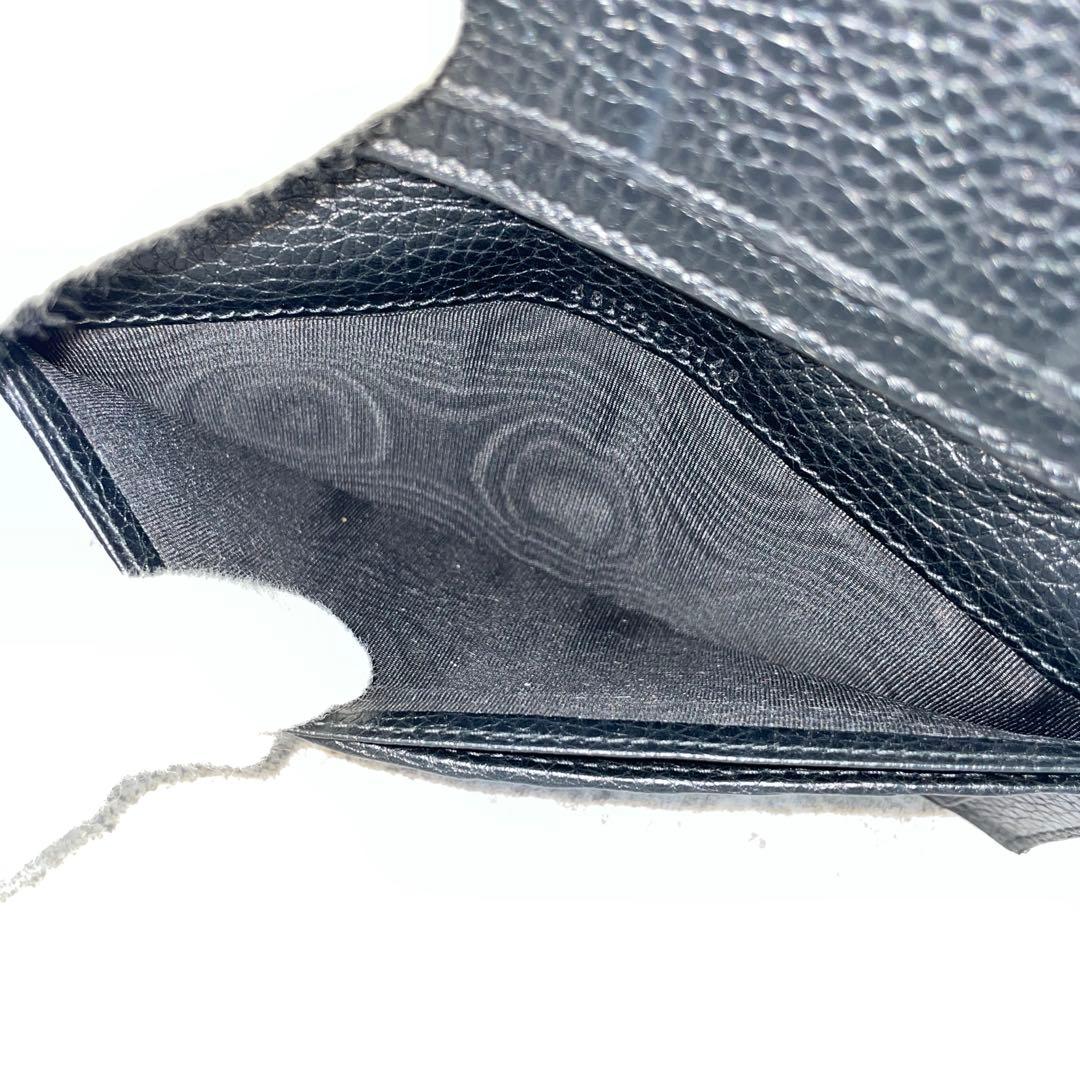 【美品】GUCCI グッチ　長財布　レザー　黒　ブラック　シボ革　折り財布