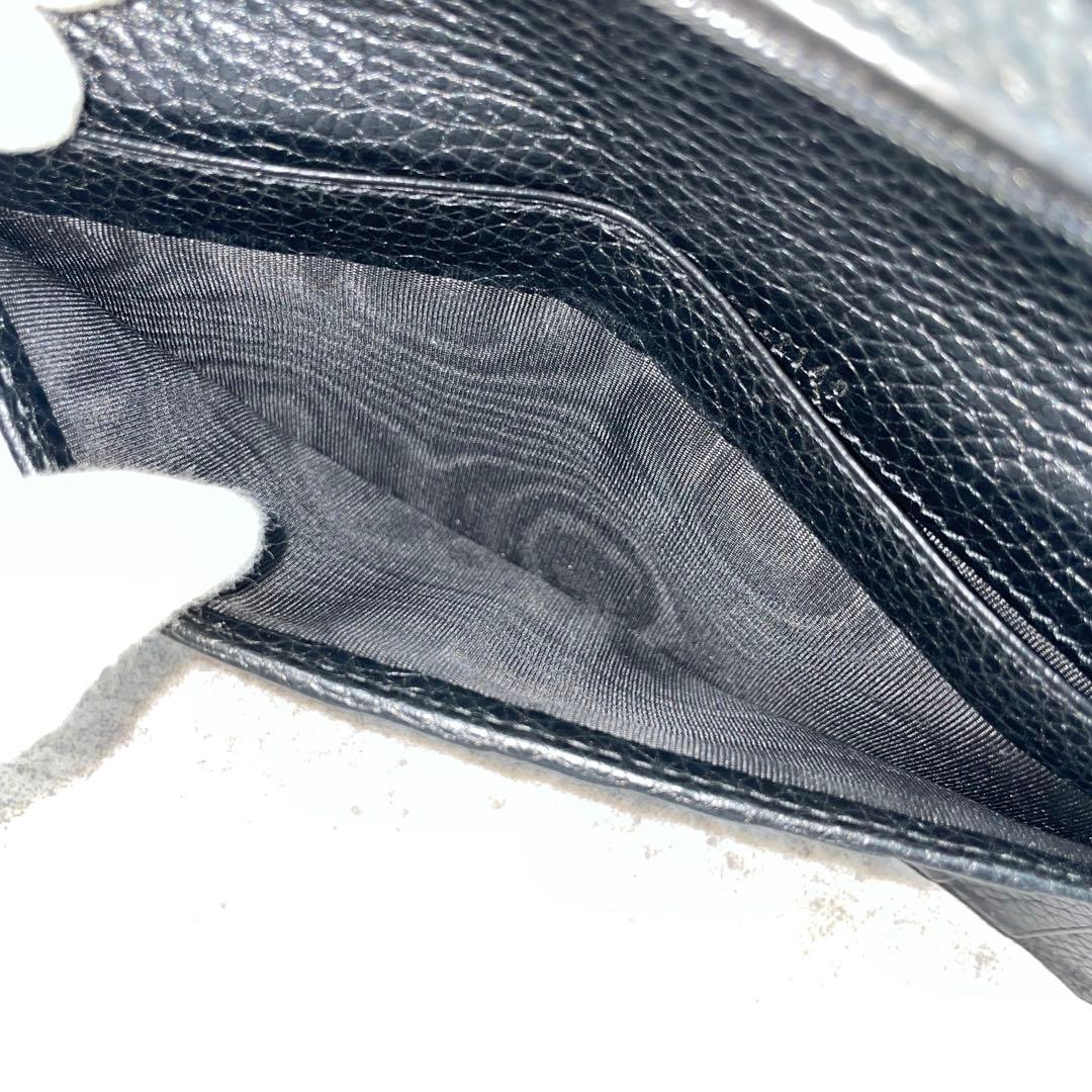 【美品】GUCCI グッチ　長財布　レザー　黒　ブラック　シボ革　折り財布