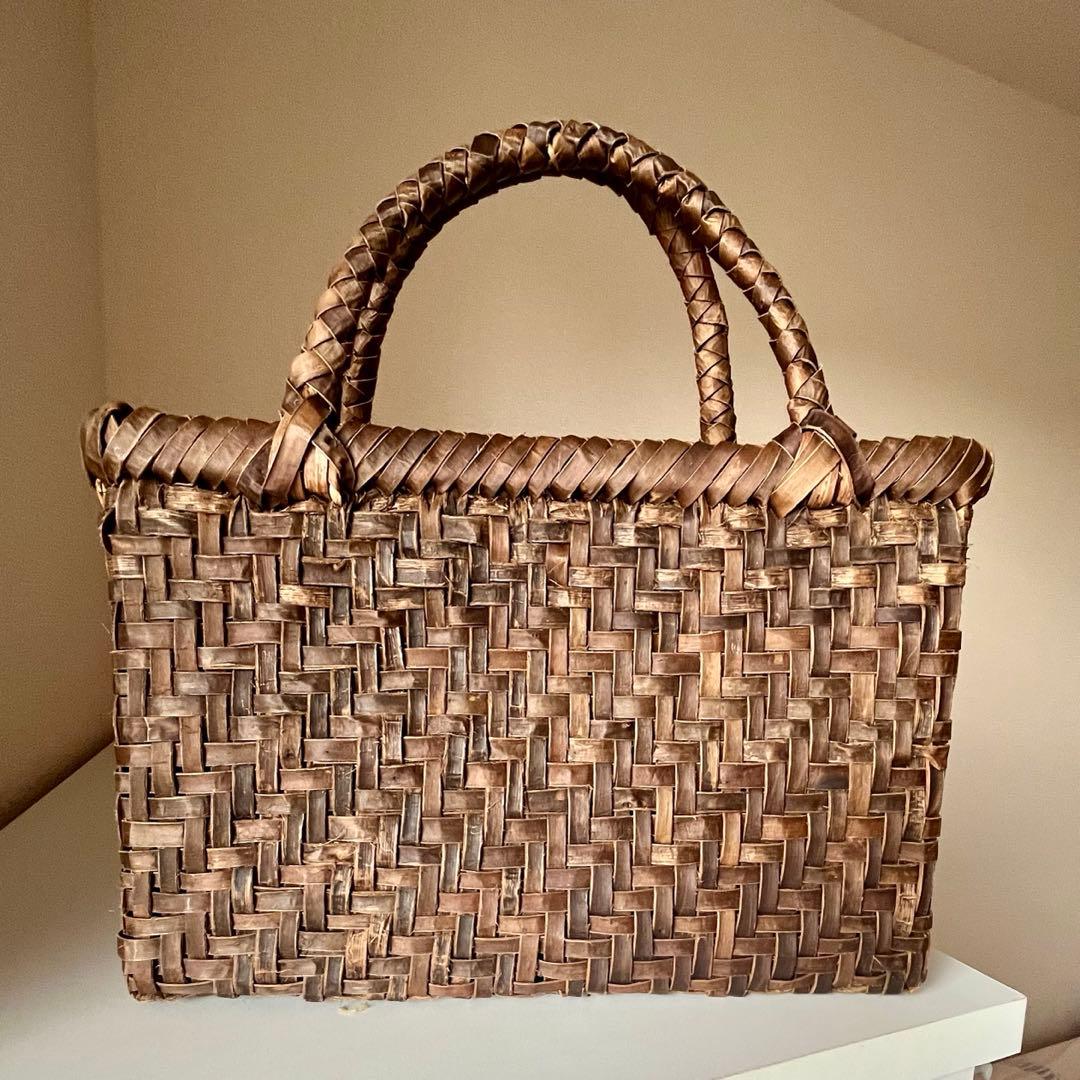 胡桃皮くるみ手編みかごバッグ 未使用 天然素材 日本製