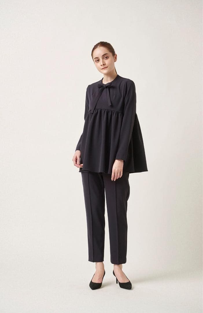 yoriヨリ　セレモニーリボンブラウス　36　ブラック　ペプラムシルエット　長袖