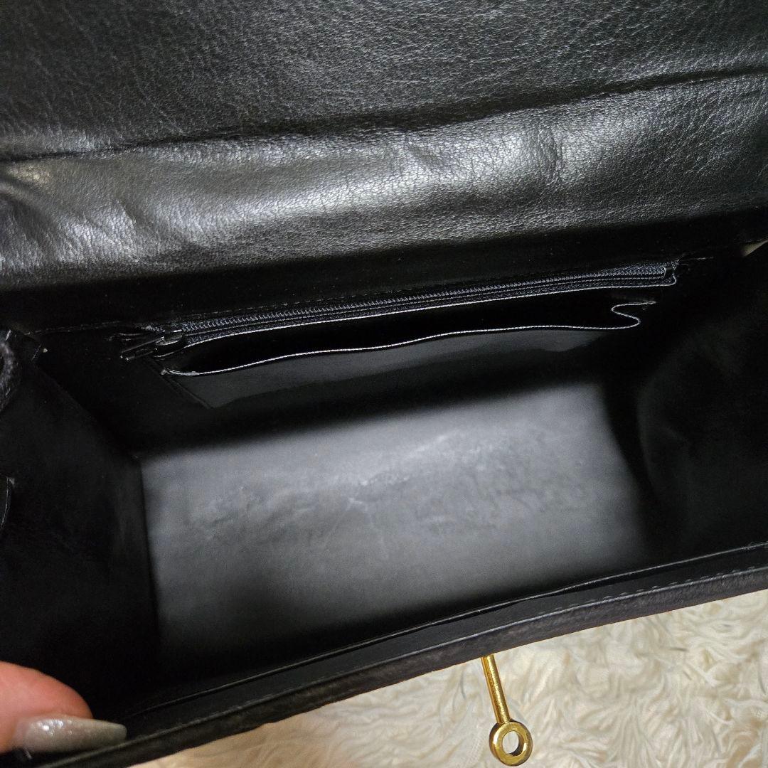 希少 エレファント レザー ブラック グレー 象 ハンドバッグ カデナ　ゴールド