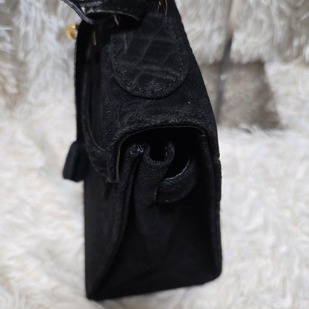 希少 エレファント レザー ブラック グレー 象 ハンドバッグ カデナ　ゴールド