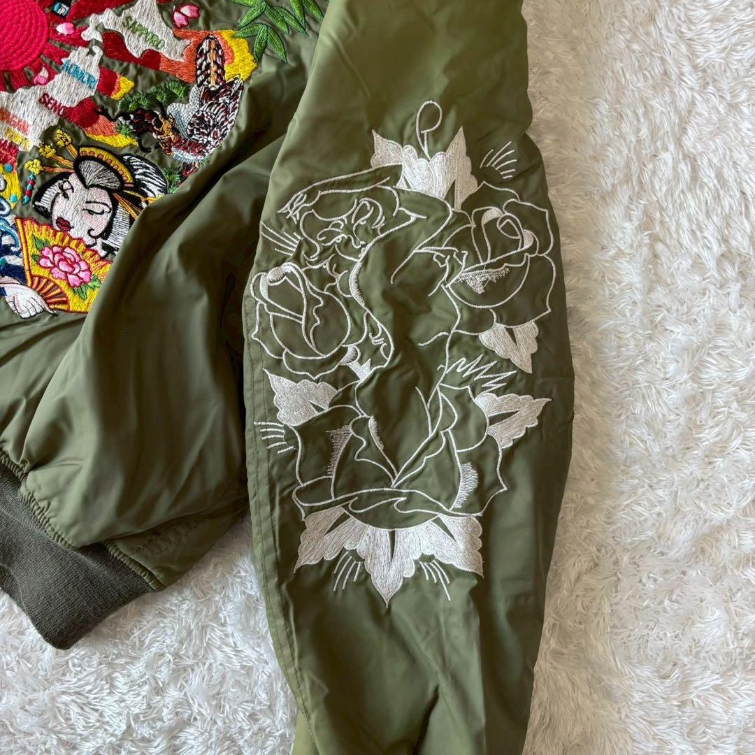 ド派手デザイン✨エドハーディー スカジャン MA-1 刺繍 ワッペン ロゴ トラ