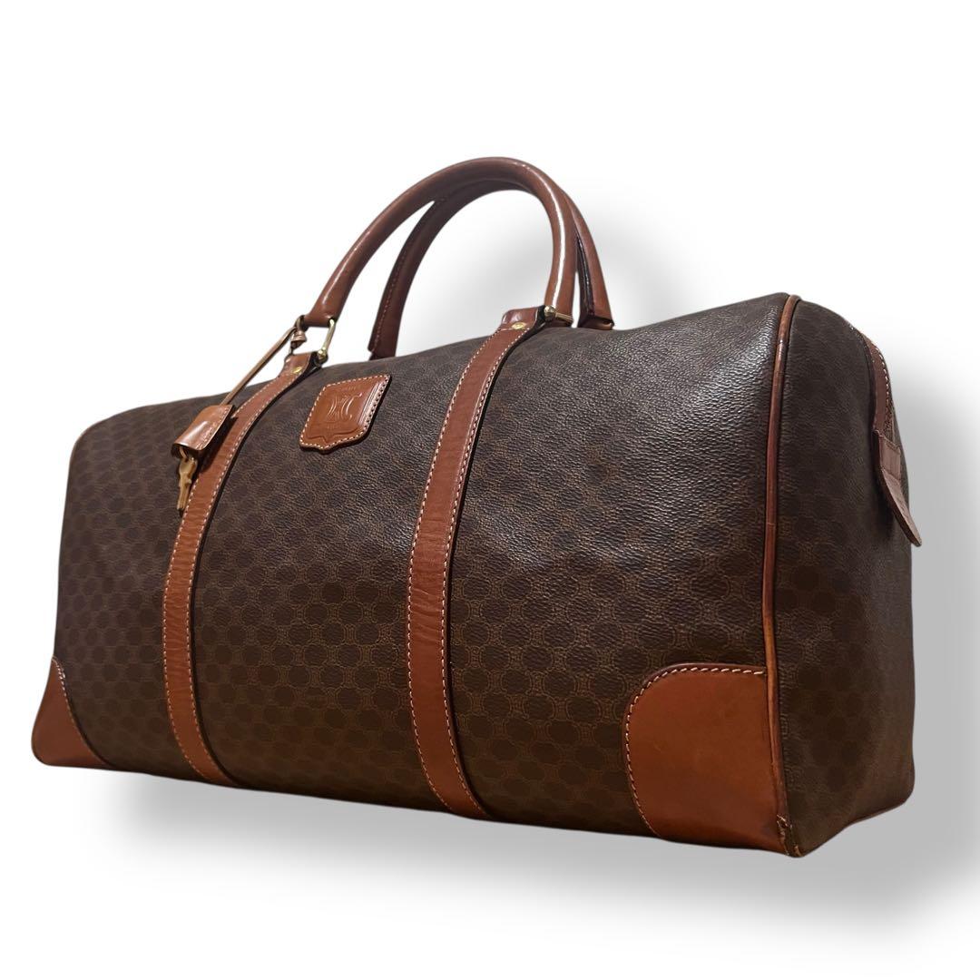 セリーヌ✨ヴィンテージ ✨マカダム ボストンバッグ ブラウン レザー PVC