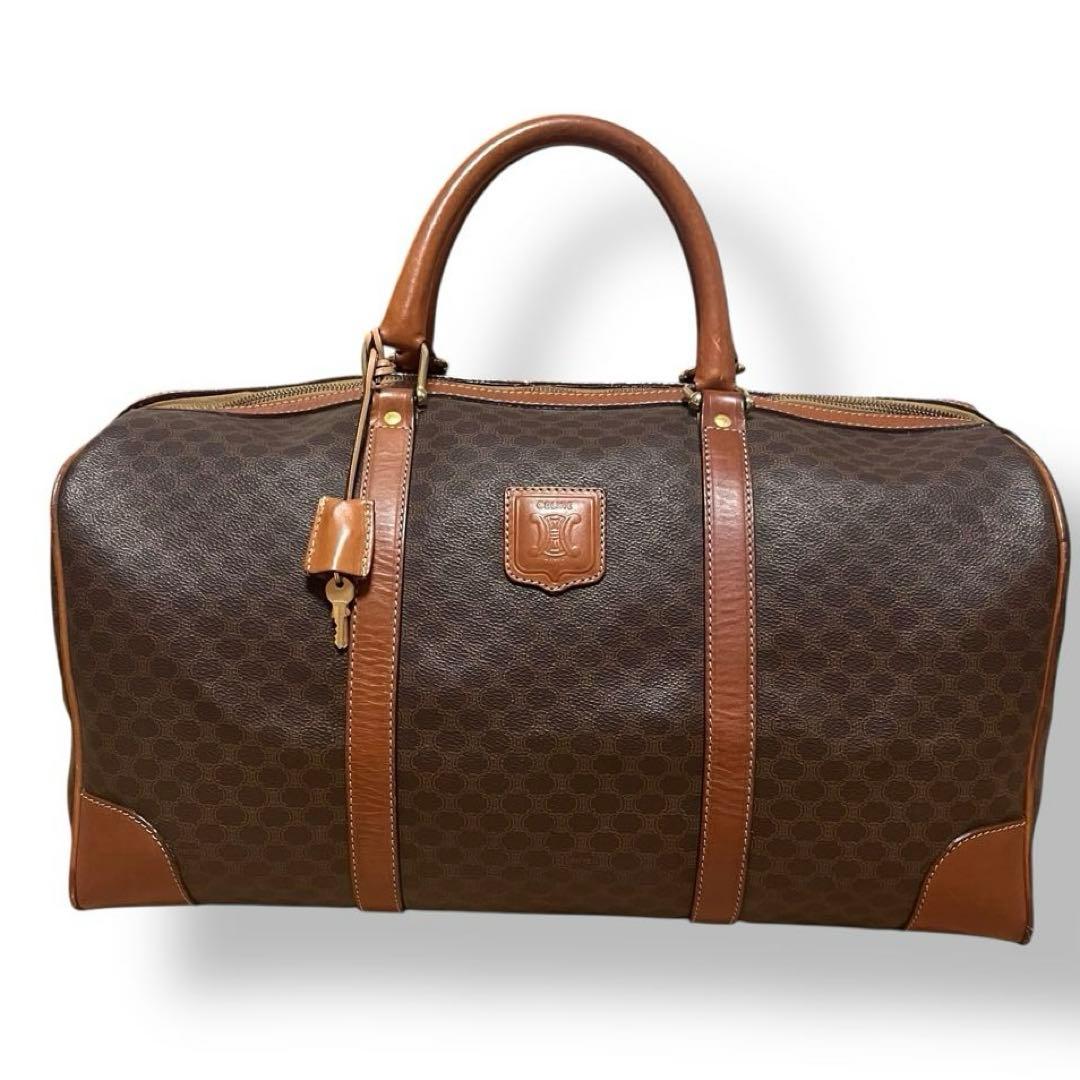 セリーヌ✨ヴィンテージ ✨マカダム ボストンバッグ ブラウン レザー PVC