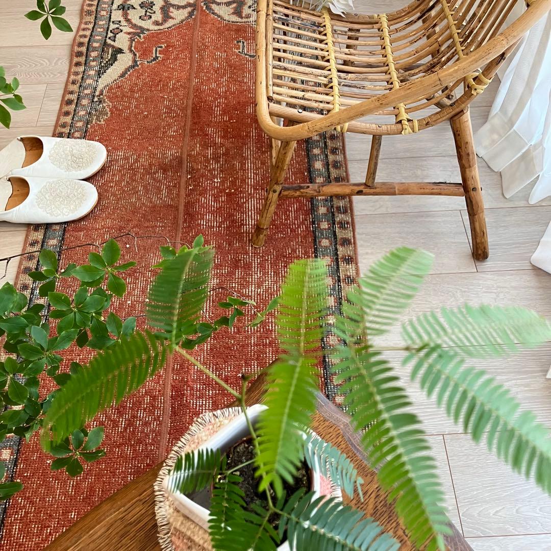 オレンジ✳︎65×187 ブルー　パッチワークランナー　トルコヴィンテージラグ