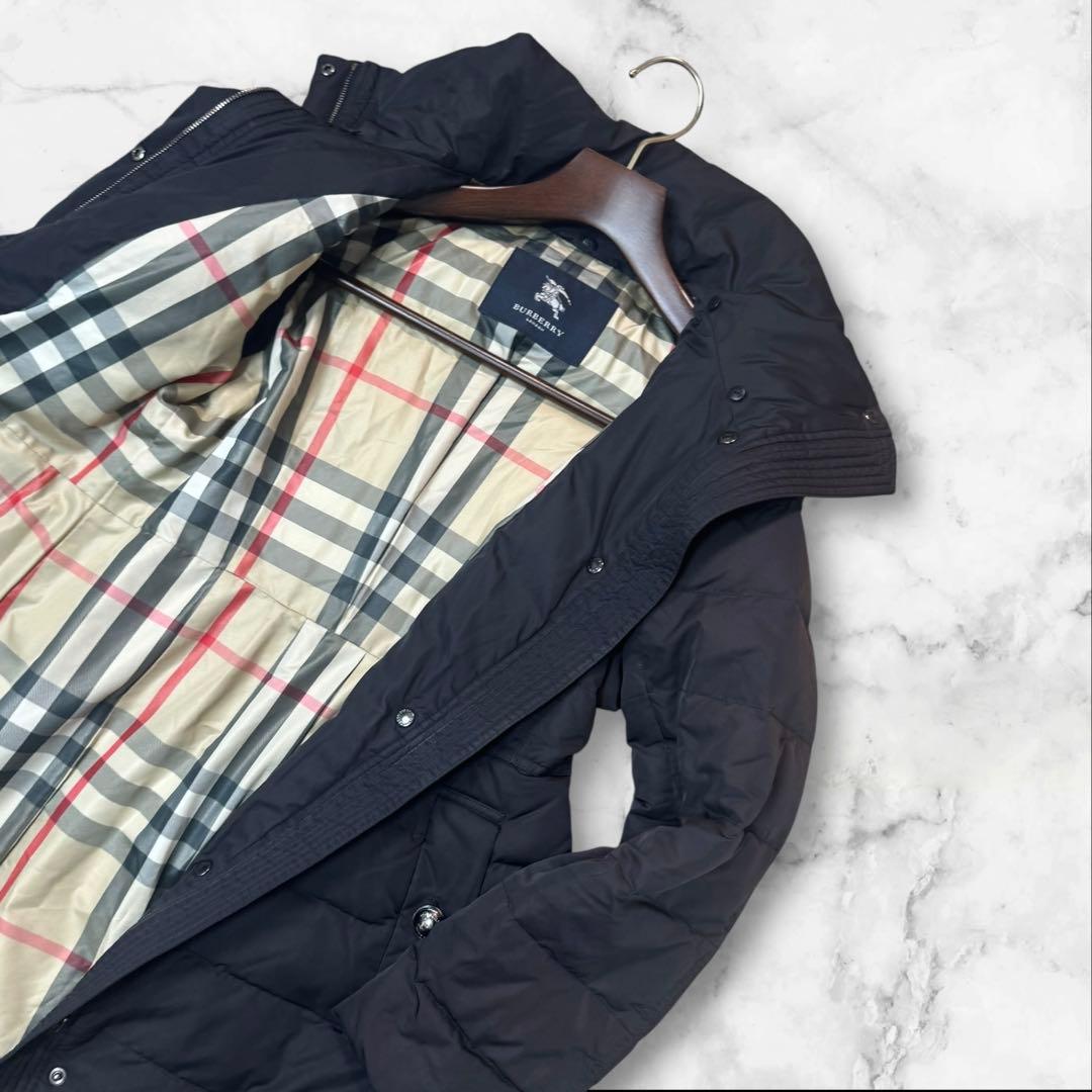 HK06 バーバリーロンドン　ダウンコート　ノバチェック　Aライン　9 M〜L