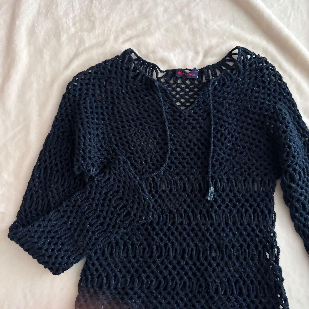 45R 本藍染 インディゴコットン メッシュ 編み込みニット 綿100%