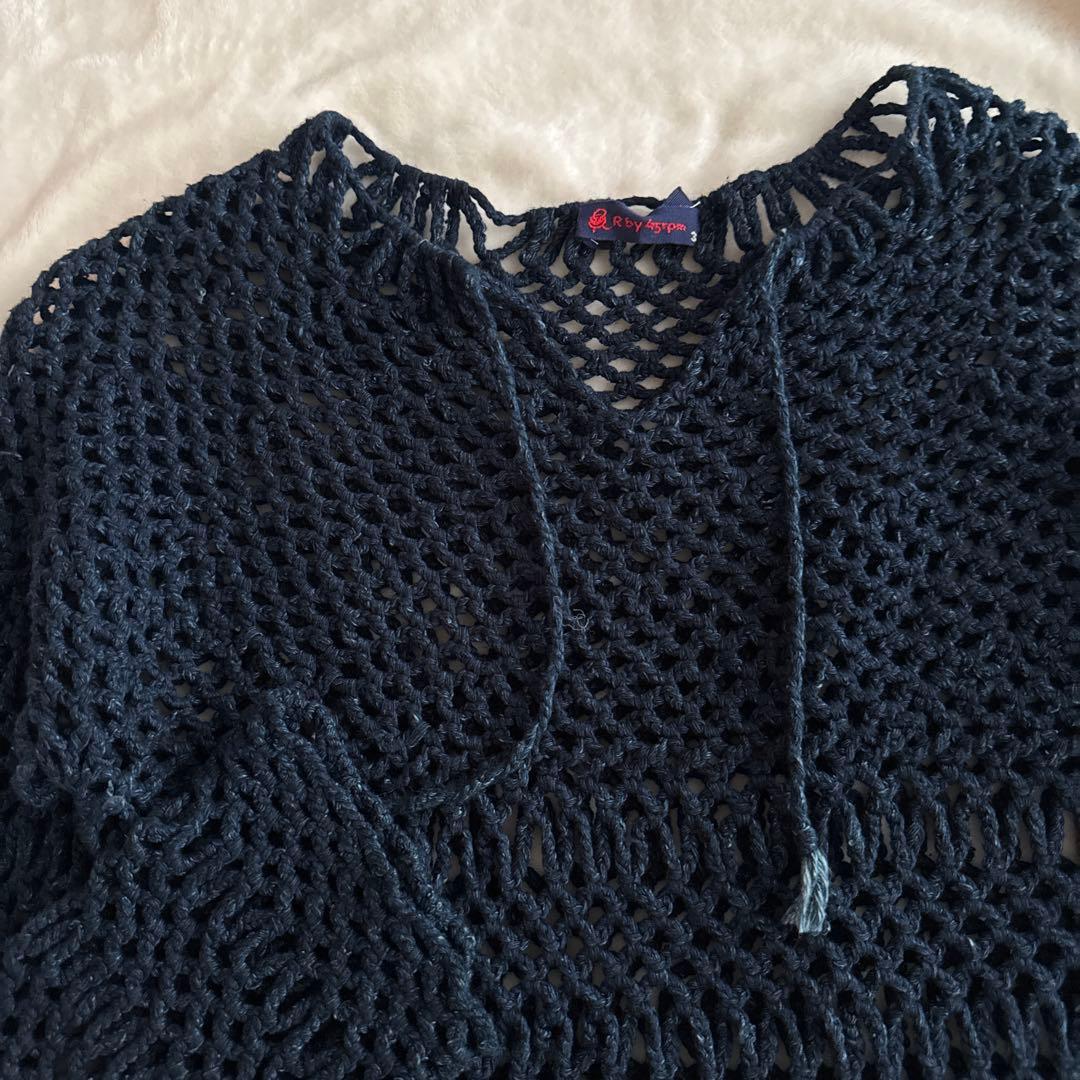45R 本藍染 インディゴコットン メッシュ 編み込みニット 綿100%