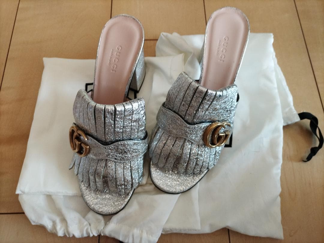 GUCCI シルバー フリンジミュール 37 保存袋付き