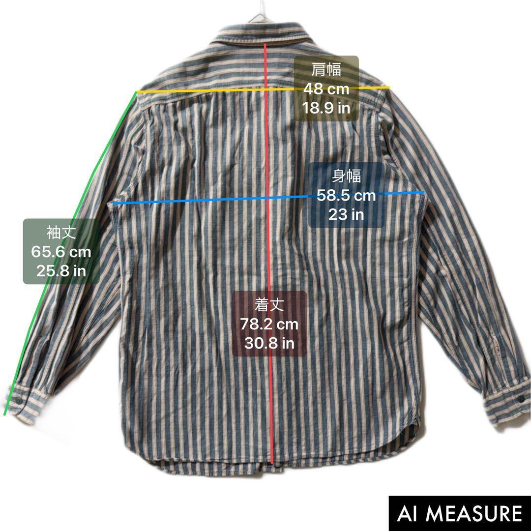 マチ有✨️RRL ブルーストライプワークシャツ インディゴ レッドステッチ L