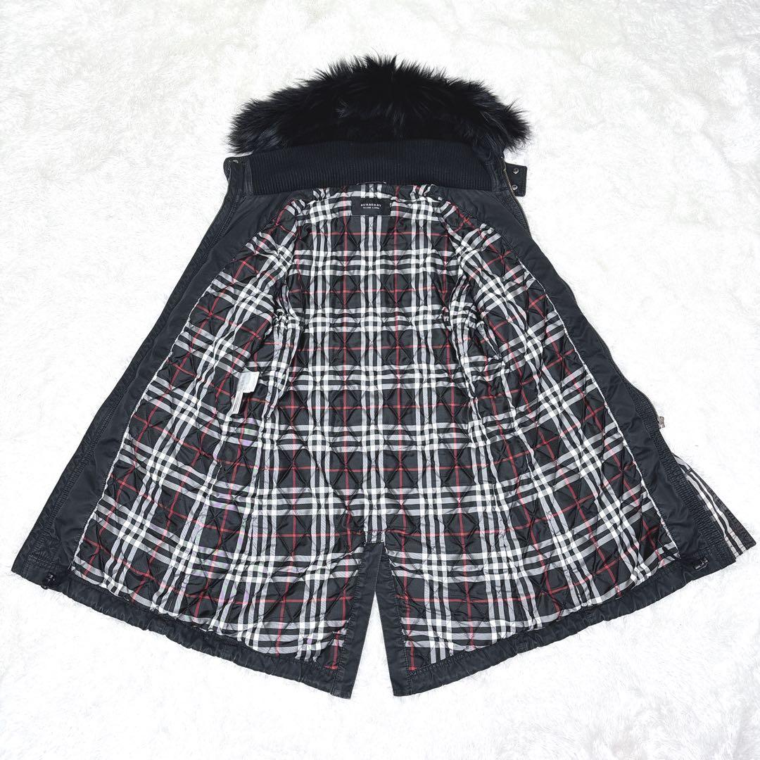 BURBERRY BLACK LABEL ラクーンファー　モッズコート ブラック