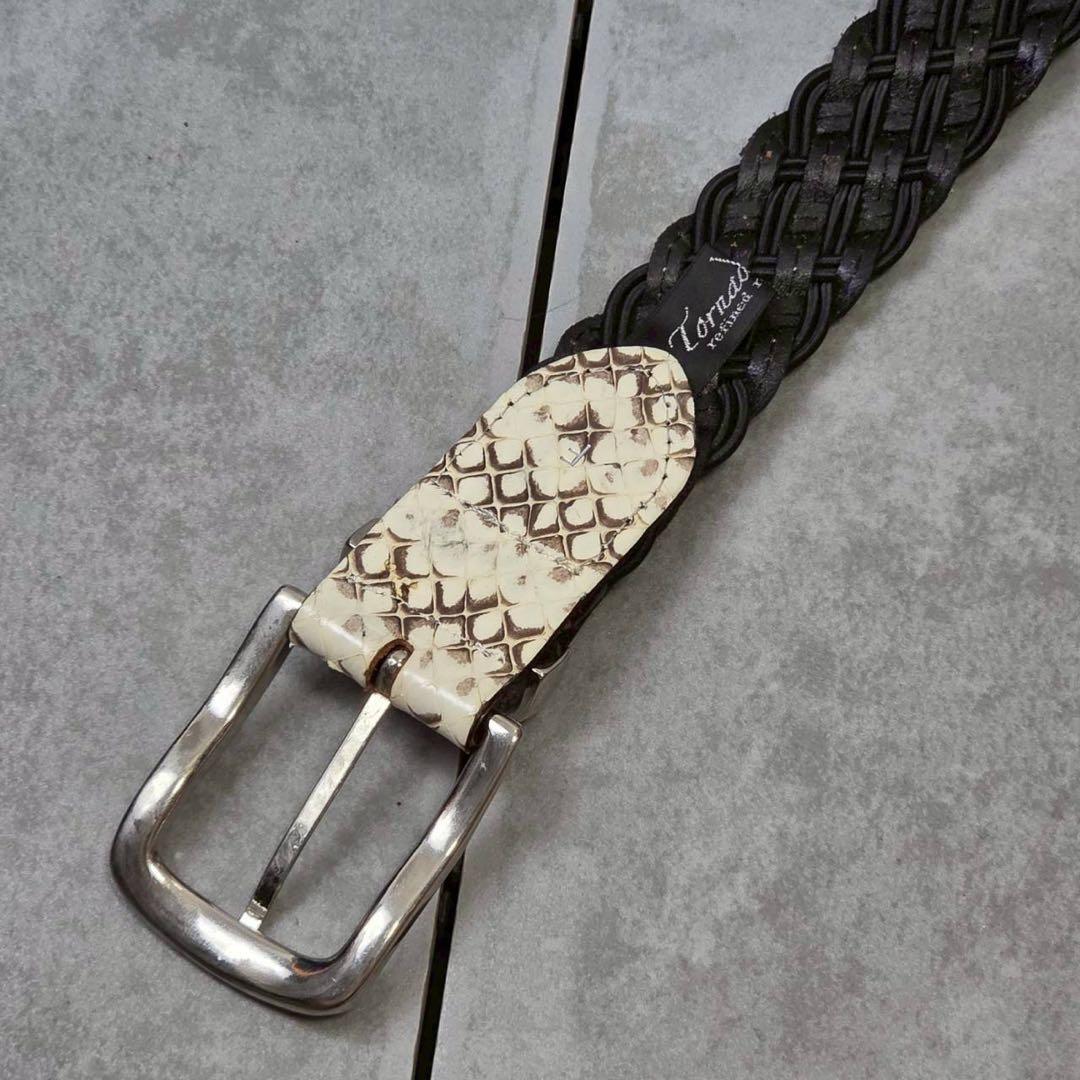 希少 美品 TORNADO MART パイソン 編み込み レザー ベルト