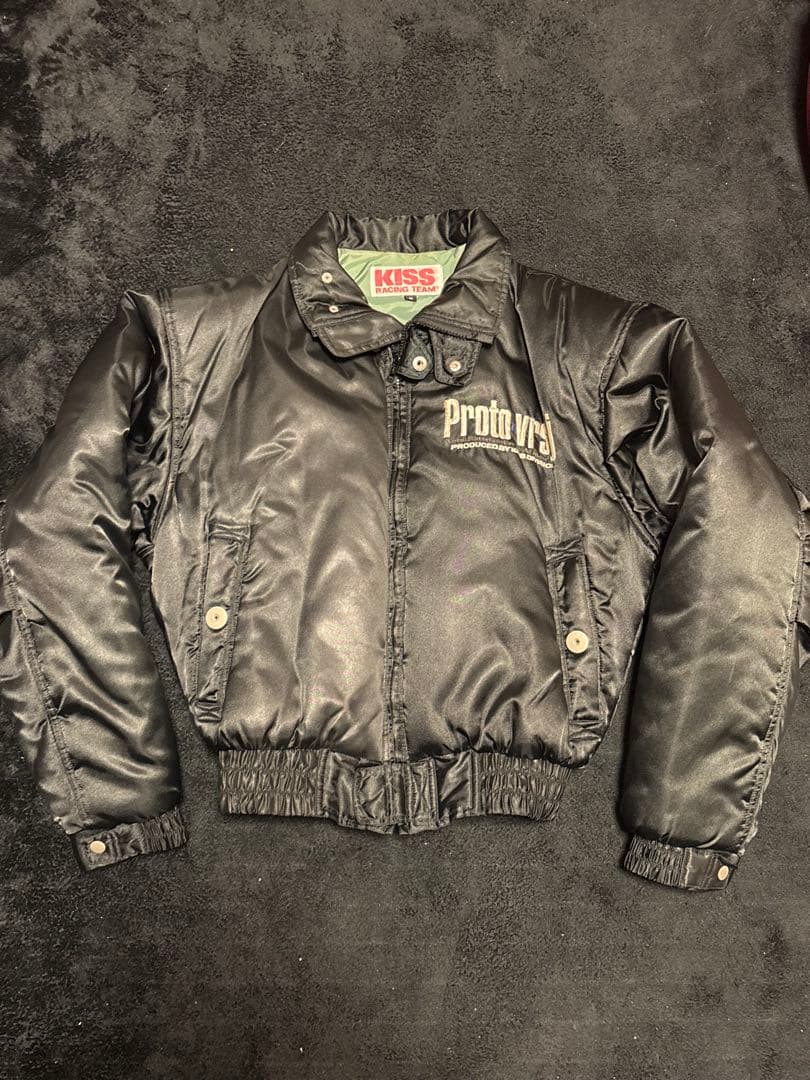 希少 90s KISS RACING バイクジャケット 黒 フルデコ 刺繍 短丈