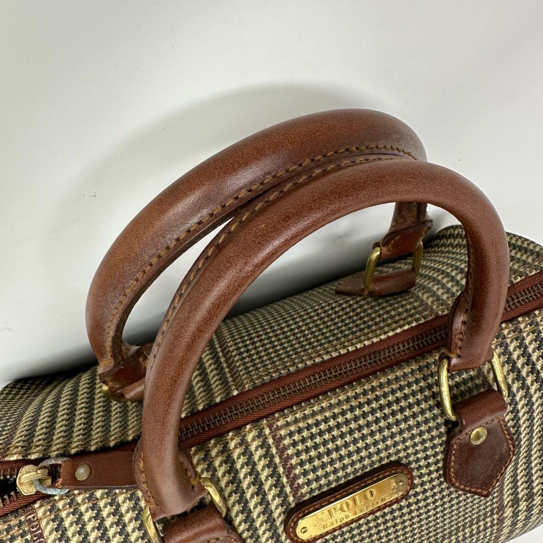 【美品】 ポロラルフローレン　ボストンバッグ　ハンドバッグ　千鳥柄　ブラシe45