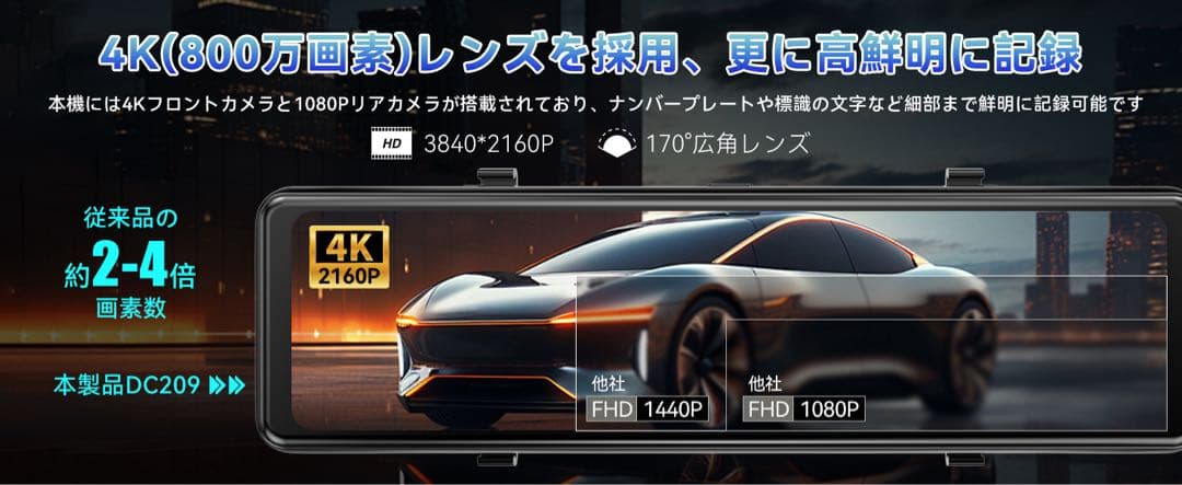 ⭕️4K超高画質⭕️分離型ドライブレコーダー バックカメラ 前後同時録画 GPS搭載