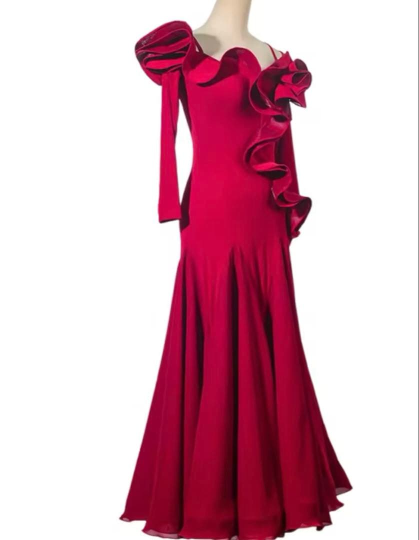 社交ダンスドレス　フリル付きワインカラードレス　美品