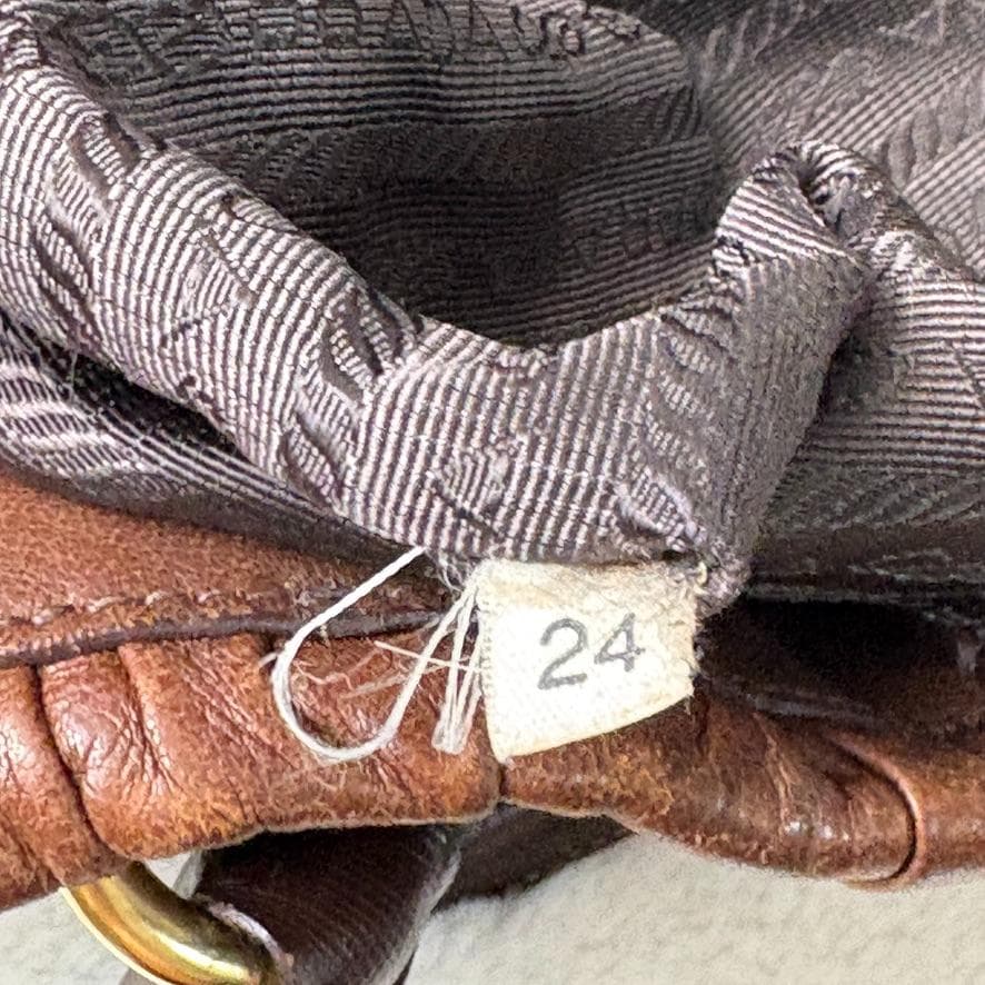 真贋済　PRADA プラダ　ハンドバッグ　羊革　ゴーフル　ブラウン