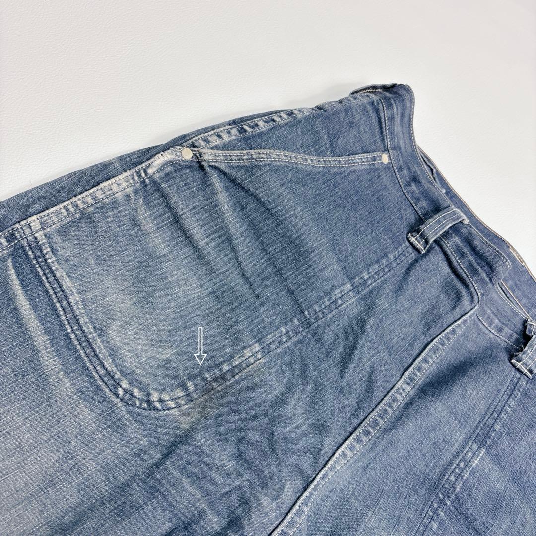 45R ライ麦デニムストレッチの桃比女 ロゴ刺繍 ロゴボタン インディゴ L