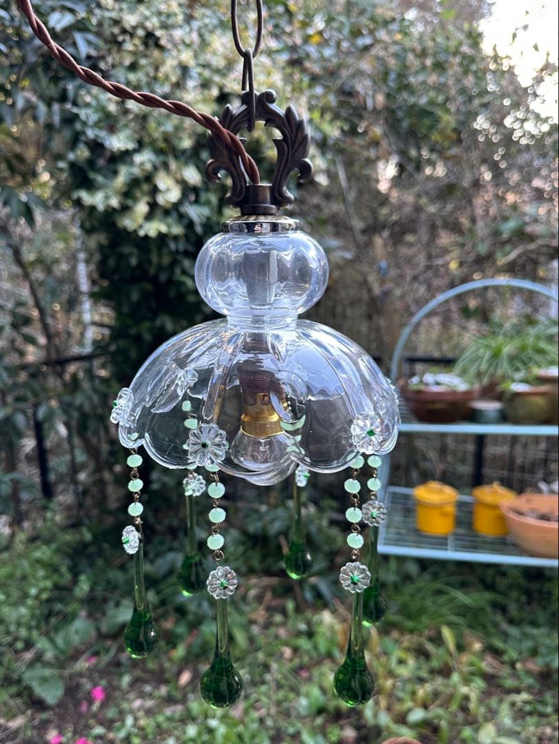 フランス アンティーク グリーンムラーノガラスの巨大なミニシャンデリア＊