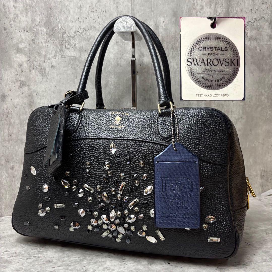 極美品タグ付き✨A.D.M.J. スワロフスキー ボストンバッグ ビジュー 黒