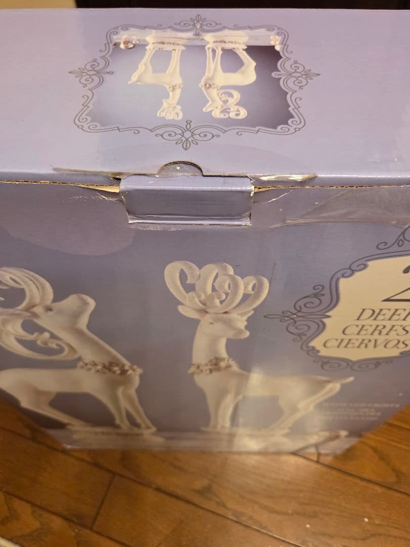 クリスマス　トナカイ ホワイト鹿の置物　2体　LEDライト付