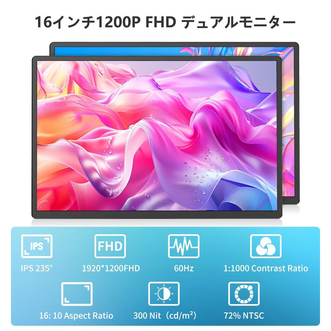 16.1 インチ デュアルモニター トリプルモニター FHD 1200P IPS