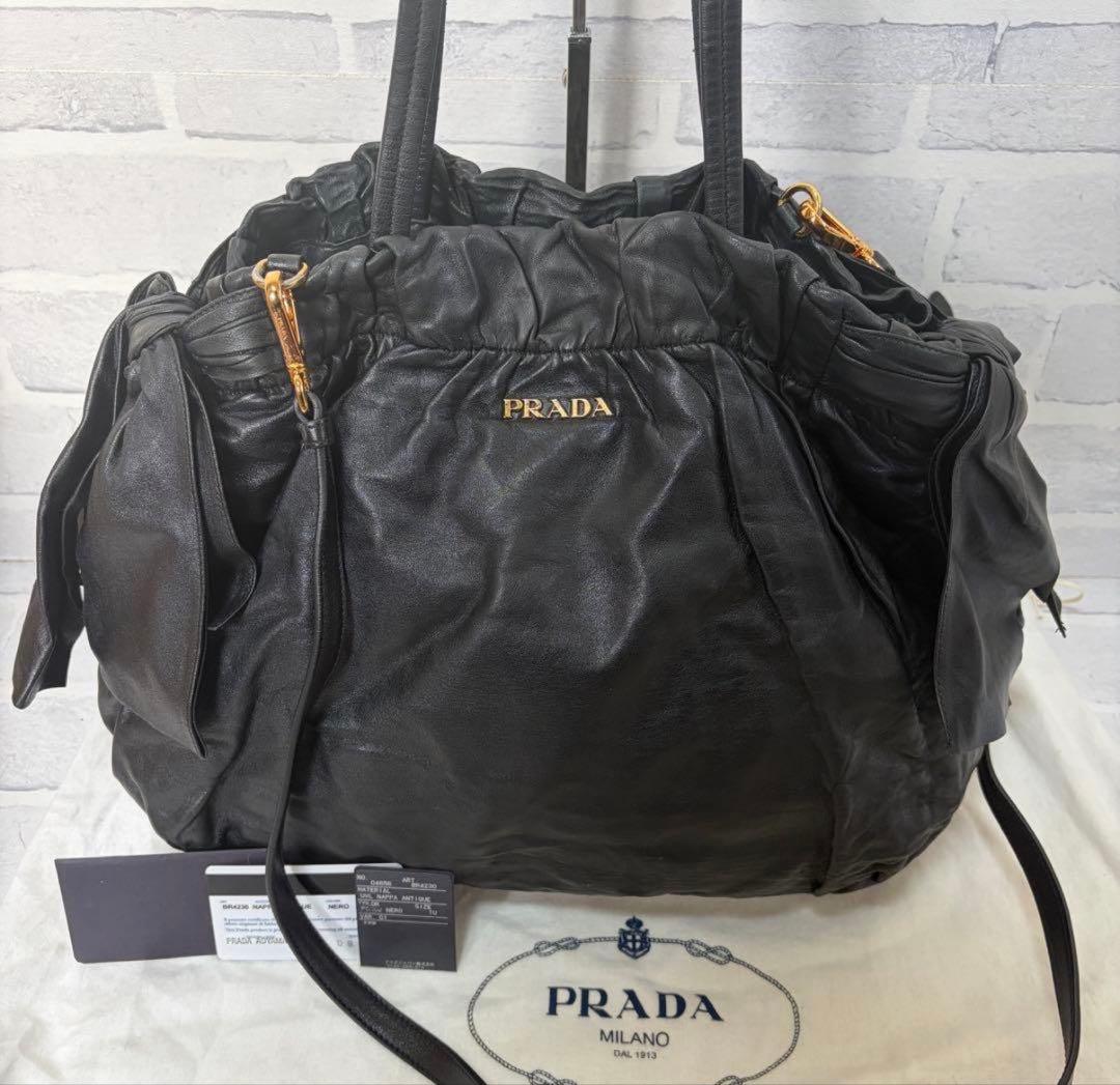 ペンペン　リボン 2way ハンドバッグ オールレザー ブラック　黒