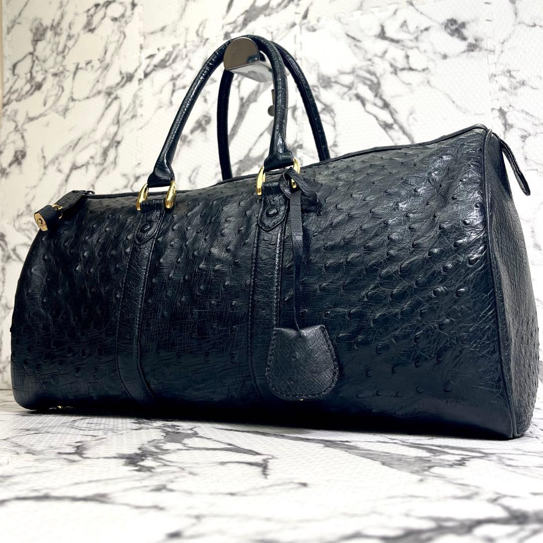 ハマノ ボストンバッグ ハンドバッグ オーストリッチ