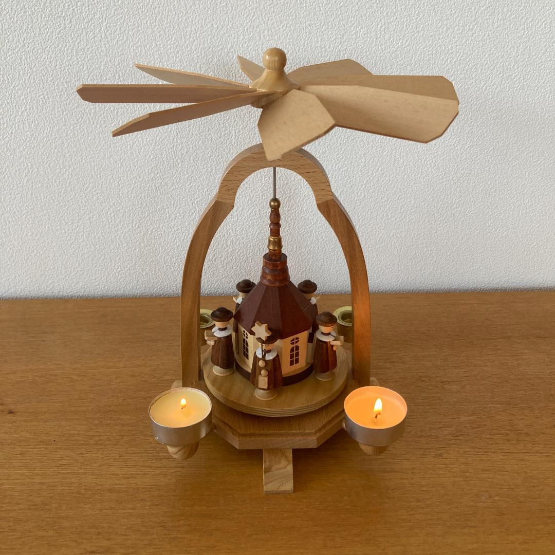 【美品】 ドイツ製 クリスマスピラミッド 聖夜の教会 ウィンドミル