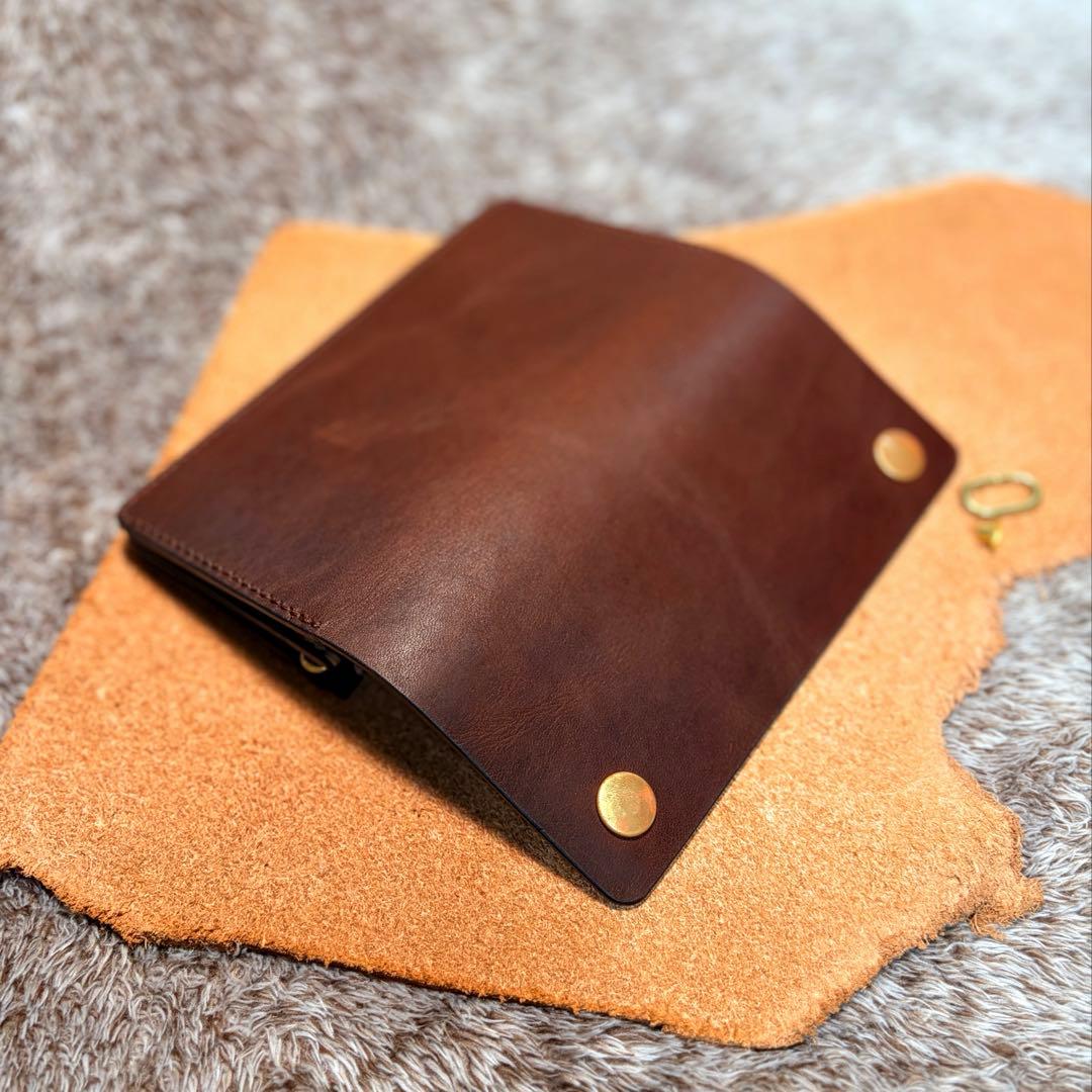 トラッカーウォレットロング3層+1ポケ.牛オイルヌメ.チョコ