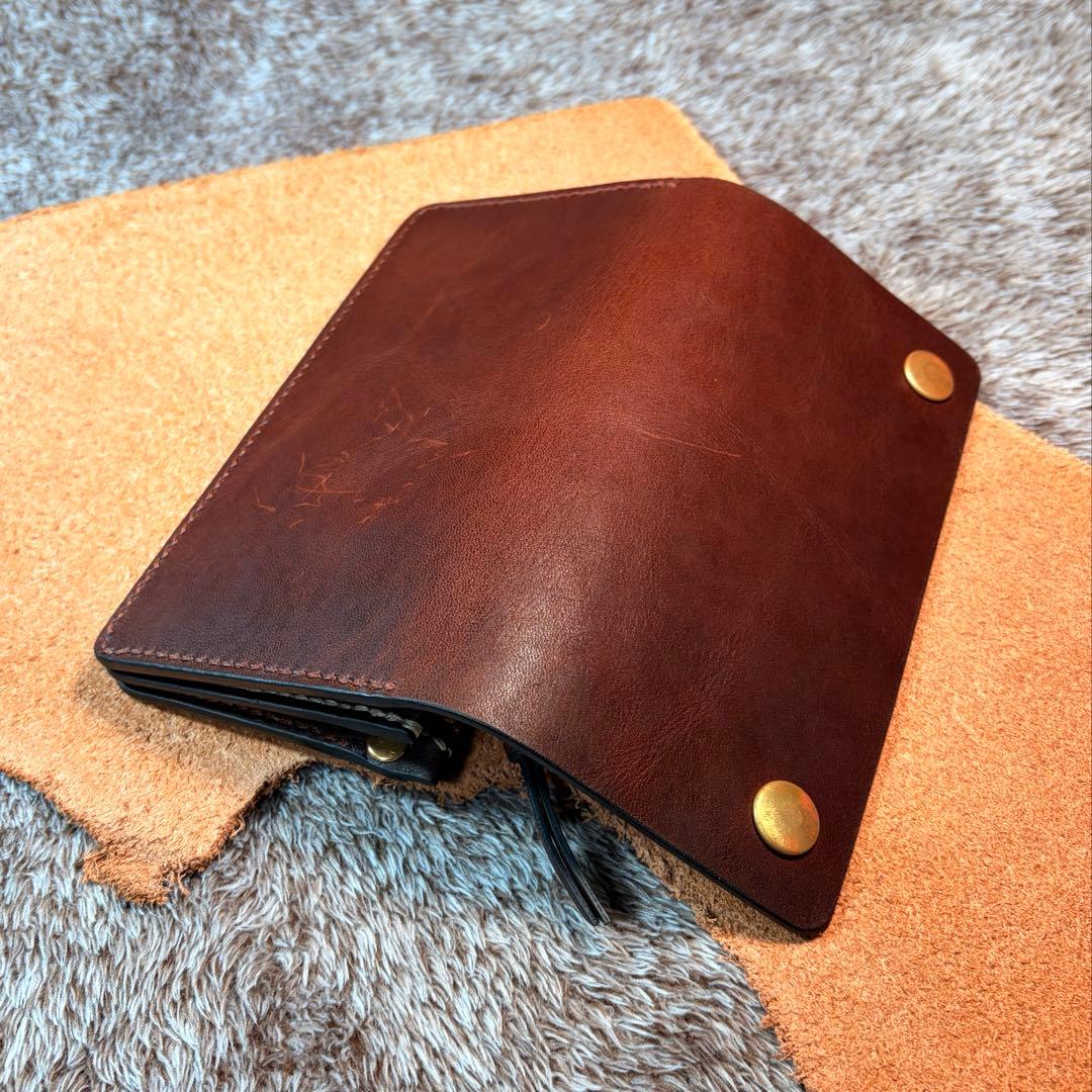 トラッカーウォレットロング3層+1ポケ.牛オイルヌメ.チョコ