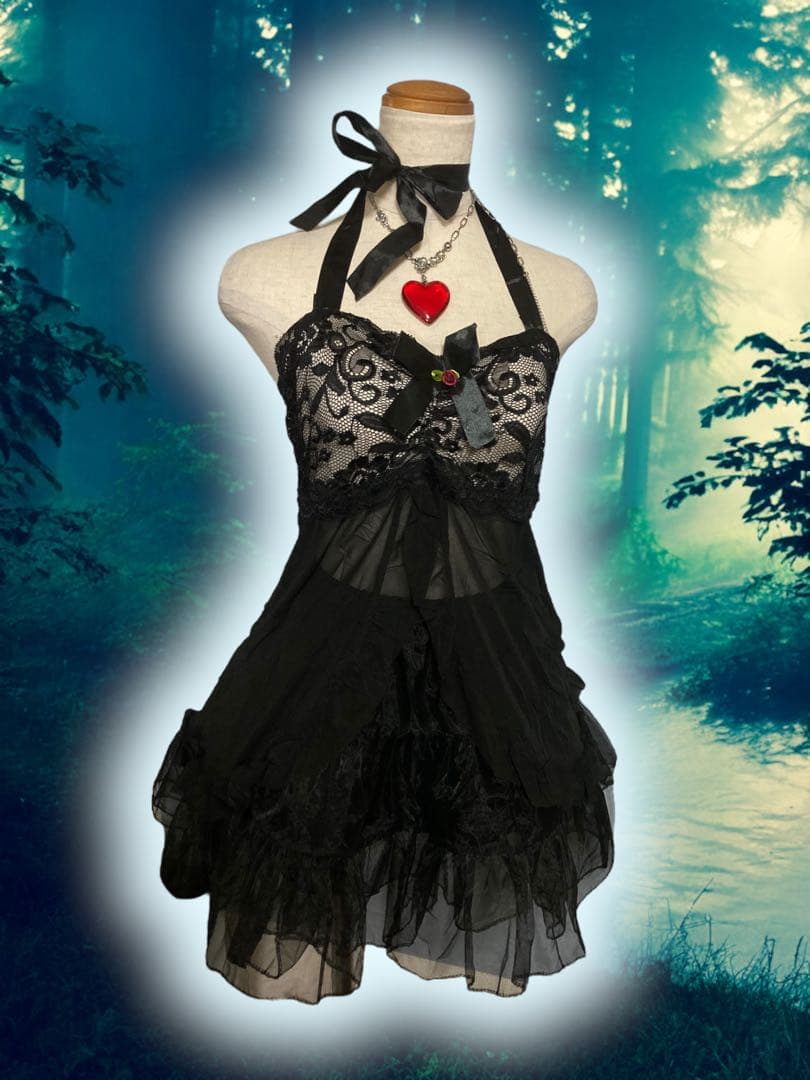 レア00s薔薇黒ゴシックレース姫ギャルy2kフェアリーグランジキャミランジェリー