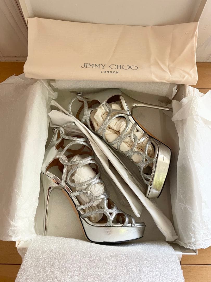 JIMMY CHOO ジミーチュウ メタリックシルバー サンダル36 約23cm