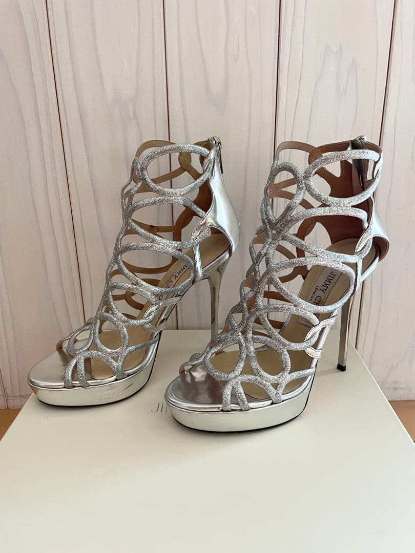 JIMMY CHOO ジミーチュウ メタリックシルバー サンダル36 約23cm