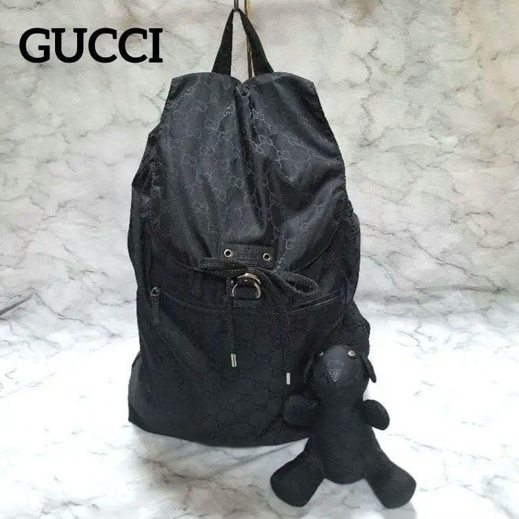 《希少》GUCCI ナイロン リュックサック レザー　クマ　マスコット　GG