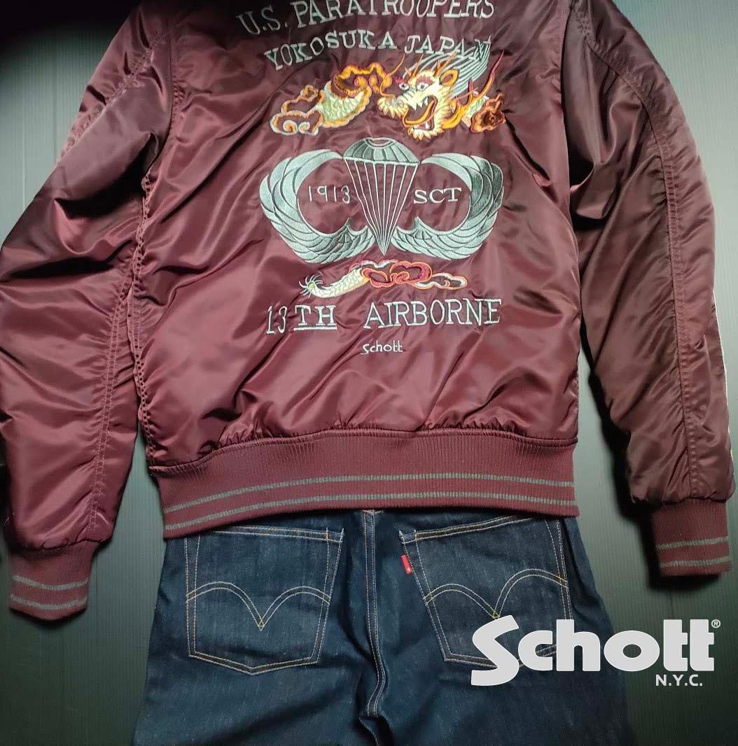 超美品 ショット スカジャン ワイン色 Schott スーベニア