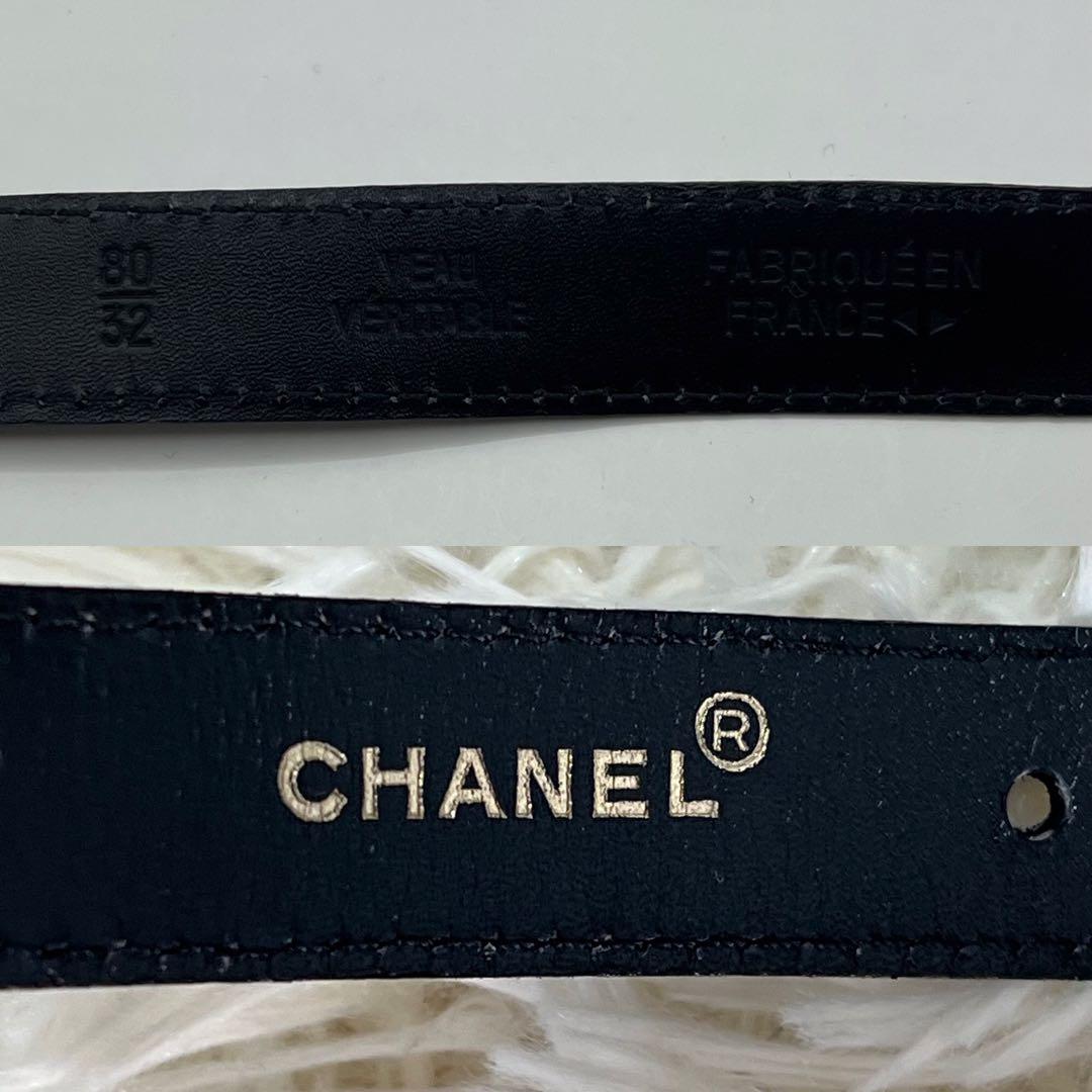 【極美品】シャネル ベルト ココマーク ロゴ 80/32 ブラック レザー