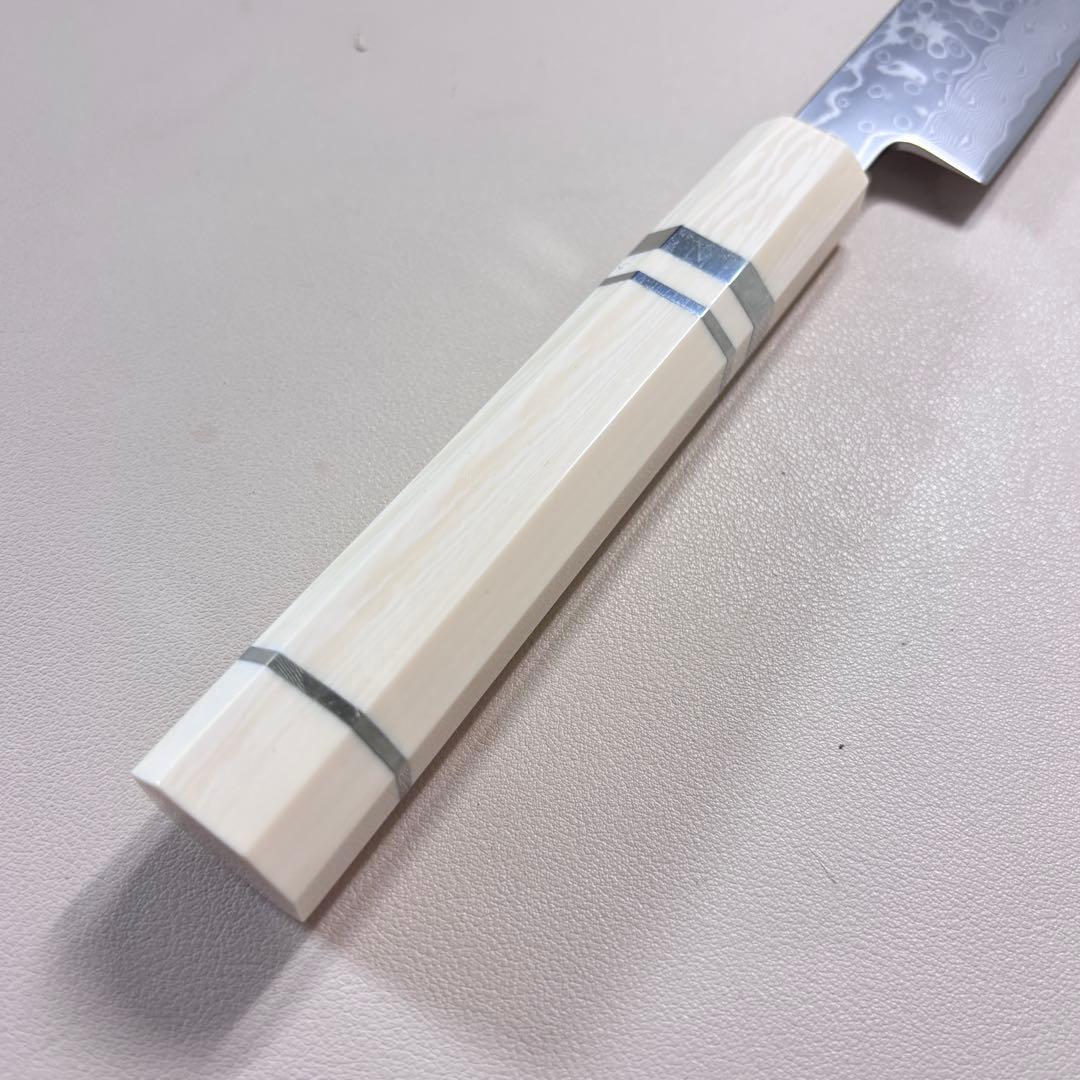 尺300mm 柳刃包丁 墨流しダマスカス　人工象牙八角柄 和包丁 白'ᘲ