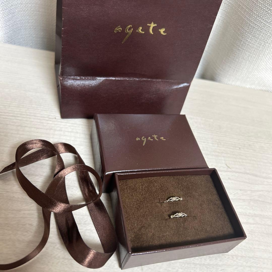 agete K10WG シャンパンゴールド　透かしフープピアス　アガット