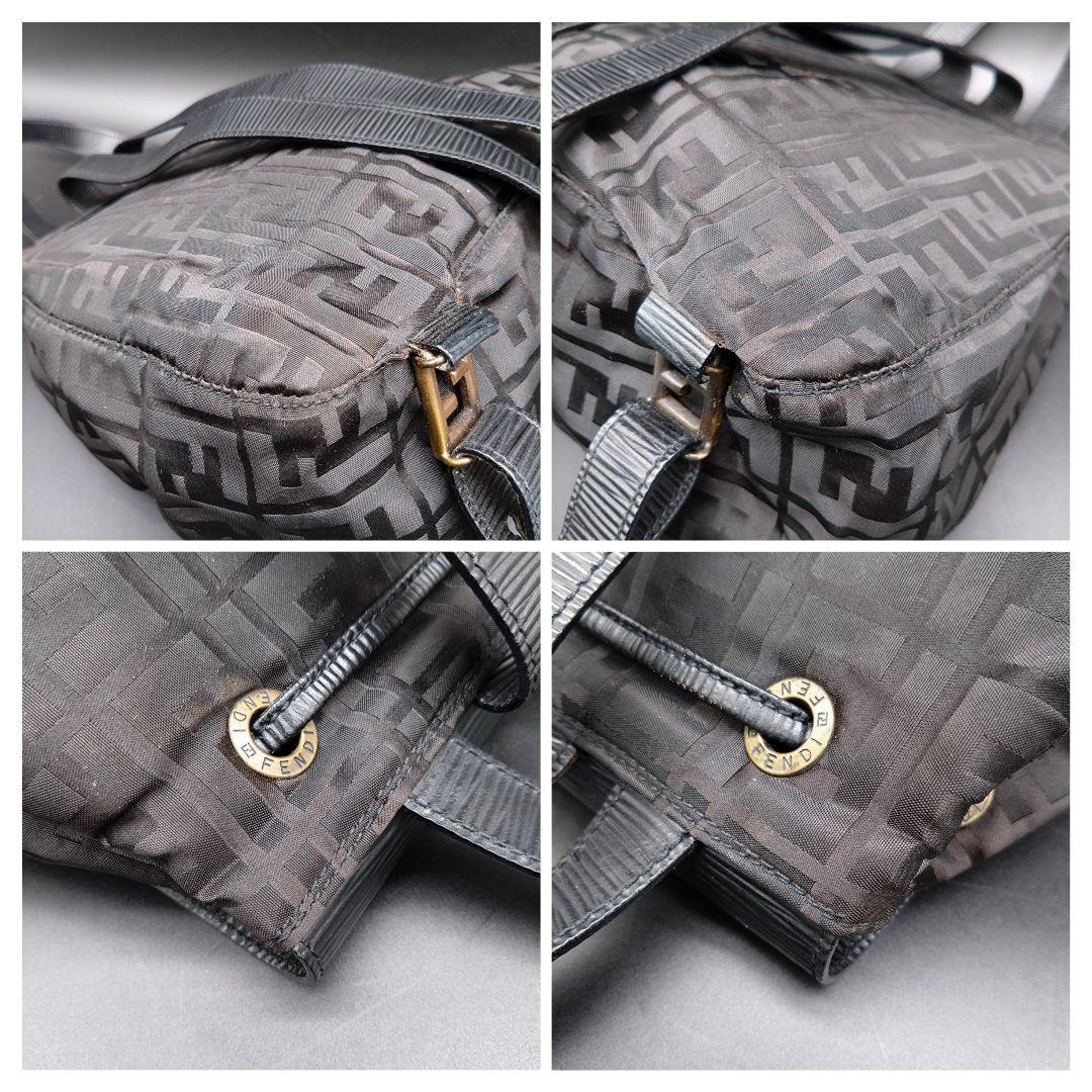 FENDI リュックサック ズッカ柄 肩掛け ナイロン レザー ブラック