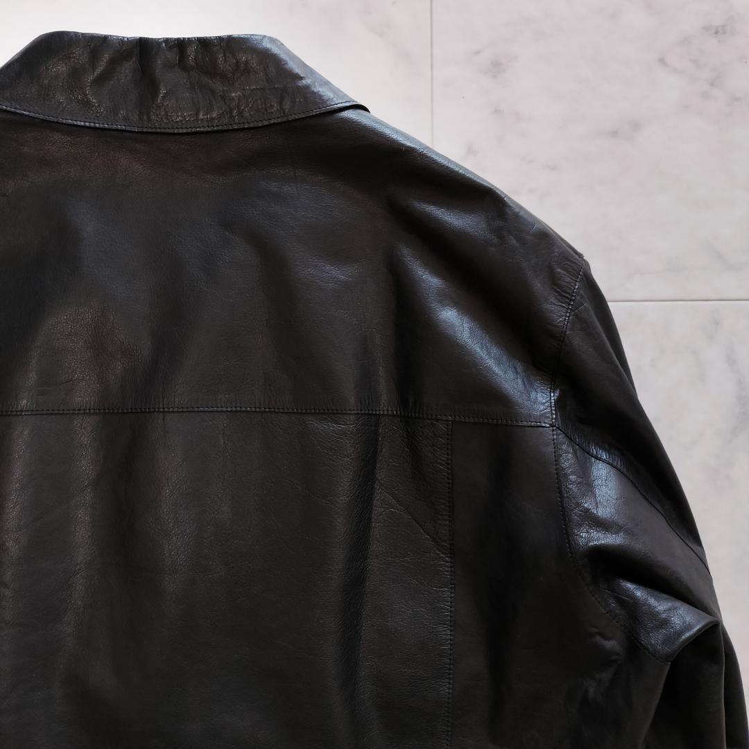 BOSS ヒューゴボス レザーカーコート 48 カーフスキン ザージャケット 黒