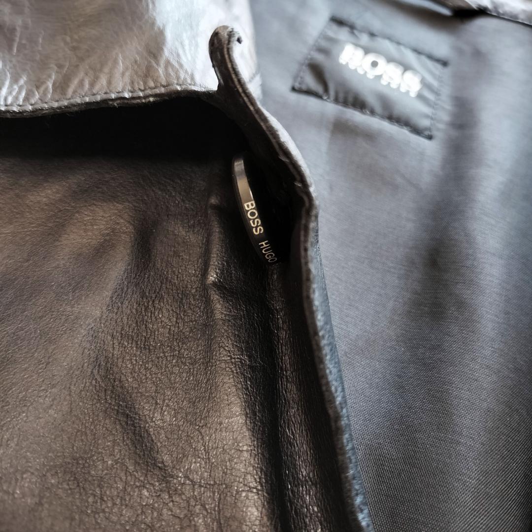 BOSS ヒューゴボス レザーカーコート 48 カーフスキン ザージャケット 黒