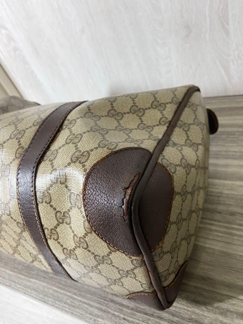 オールドグッチ　ボストンバッグ　GG柄　スプリーム　レザー　PVC ブラウン