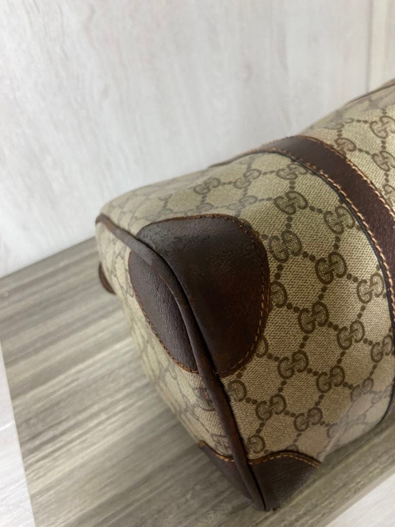 オールドグッチ　ボストンバッグ　GG柄　スプリーム　レザー　PVC ブラウン