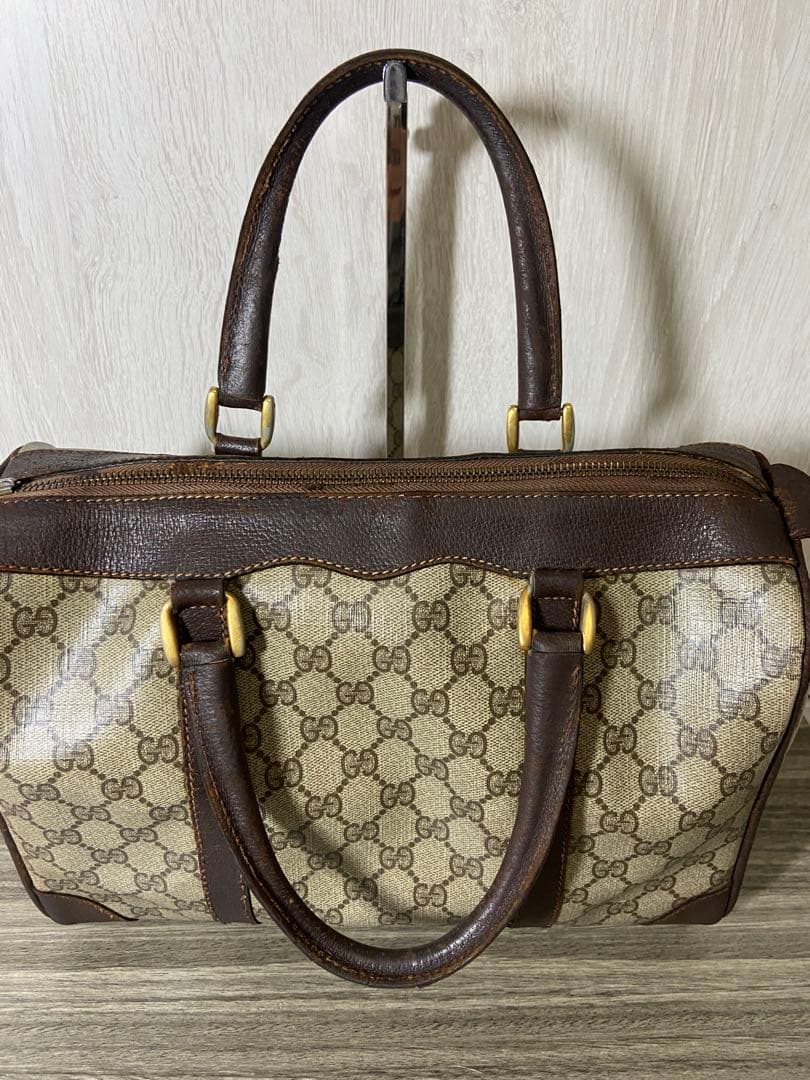 オールドグッチ　ボストンバッグ　GG柄　スプリーム　レザー　PVC ブラウン