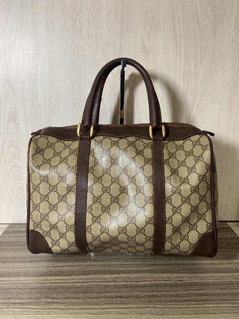 オールドグッチ　ボストンバッグ　GG柄　スプリーム　レザー　PVC ブラウン