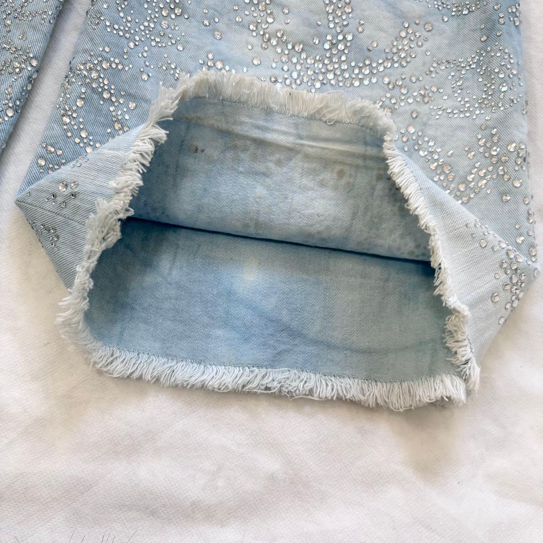 CHANEL デニムパンツ ラインストーン装飾 ココマーク グリポアボタン 40