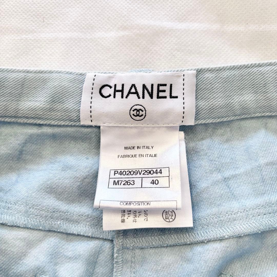 CHANEL デニムパンツ ラインストーン装飾 ココマーク グリポアボタン 40