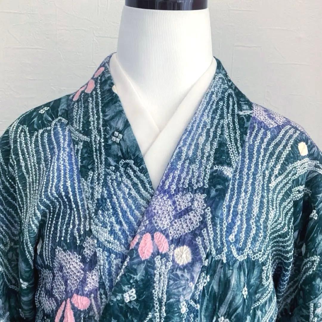 Pearlさま専用 有松絞り浴衣・有松鳴海絞り浴衣　燻んだグリーン　No7-22